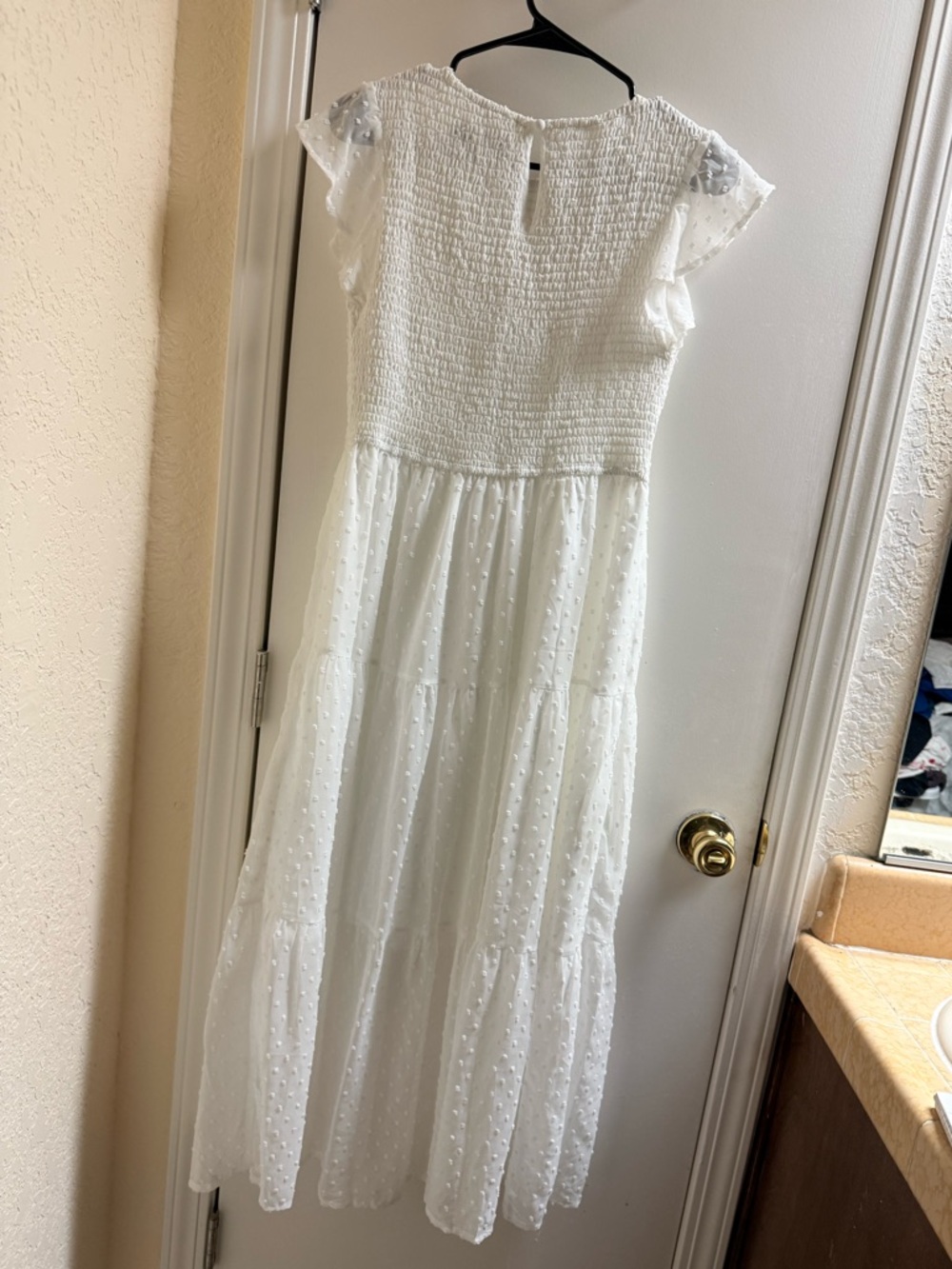 Merokeety White Midi Swiss Dot Smocked Tiered Dress - Picture 7 of 9